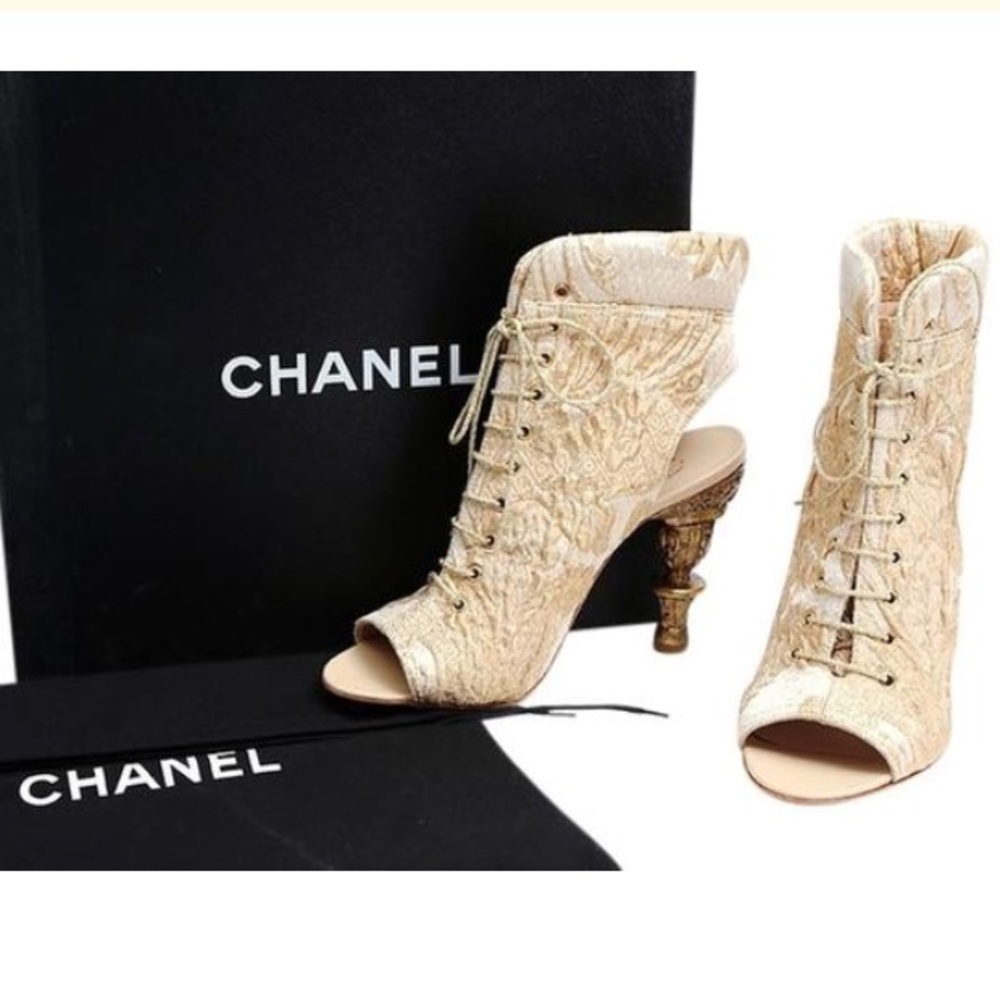 Chanel Gold Brocade Booties 🤩